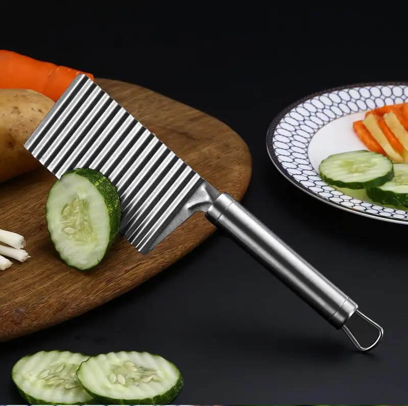 Новая нержавеющая сталь Картофель чип слайсер тесто овощи фрукты Crinkle волнистые ломтерезка нож Картофеля Резак Чоппер фри производитель