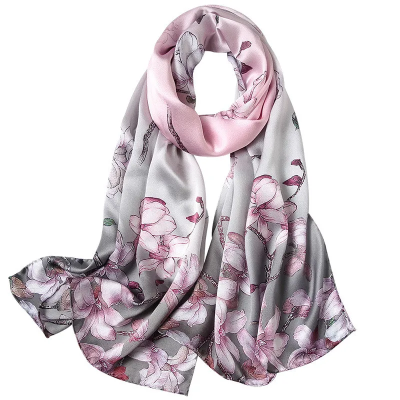 Butterfly Print Silk Scarf Spring Pure Silk Scarf Shawl Hand-rolled Edges Natural Silk Scarf Women Fashion Scarves Wraps