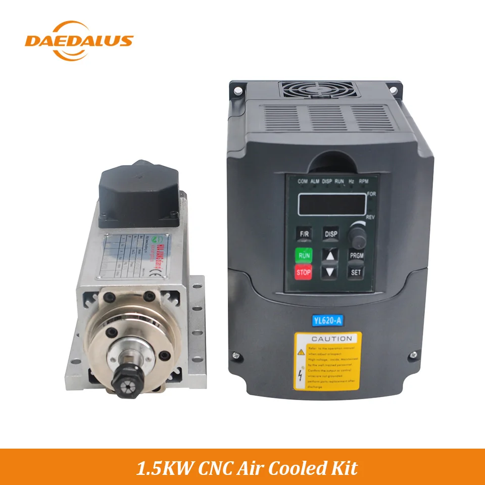 

Daedalus 1500W CNC Spindle Kit 1.5KW Air Cooled Spindle Motor ER11 Collet 24000RPM 400HZ VFD Frequency Inverter For CNC Milling