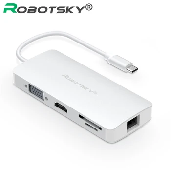 

8 in 1 Type-C Adapter USB Type C 3.1 to HDMI VGA RJ45 Converter Type-C Card Reader Hub for Samsung Huawei Matebook