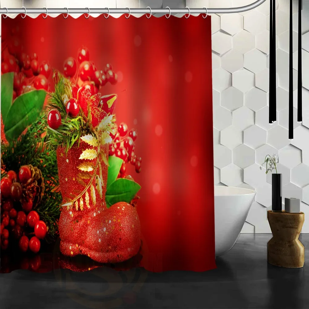 

Print Santa Claus Merry Christmas bath curtain polyester waterproof and Anti-mildew shower curtain