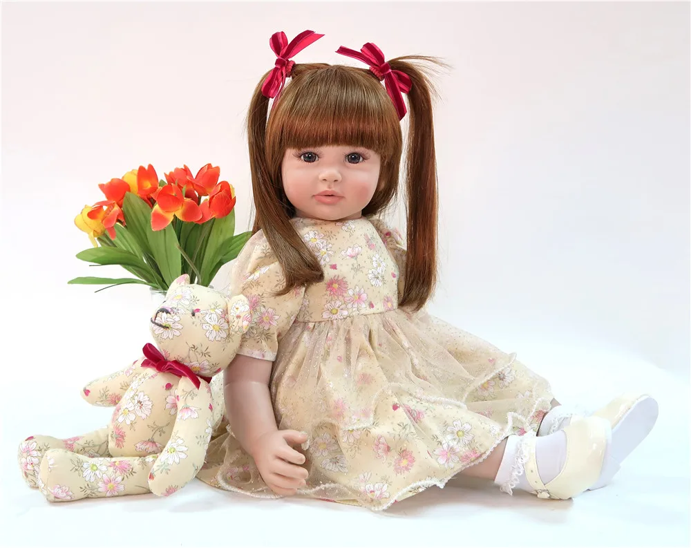 Мягкая Кукла Reborn Baby Doll длинные волосы принцесса девочка 24 дюйма Реалистичная 3/4