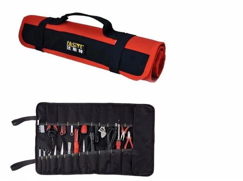FASITE электрик катушка складная сумка для инструментов 21 карманы, органайзер для вещей красный