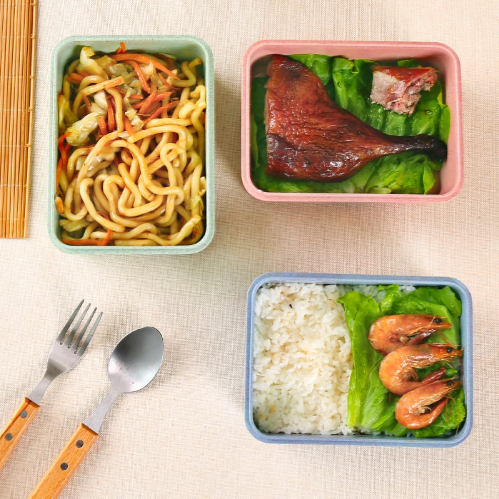 

1 Pc Wheat Straw Lunch Box Microwave Tableware Bento Box Biodegradable Natural Student Portable Food Storage Box Lunch Box
