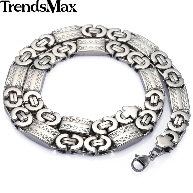 Trendsmax ювелирный набор 11 мм Мужская цепочка для мальчиков золотой тон плоская Византийская звеньевая Нержавеющая сталь ожерелье браслет набор подарок KS168