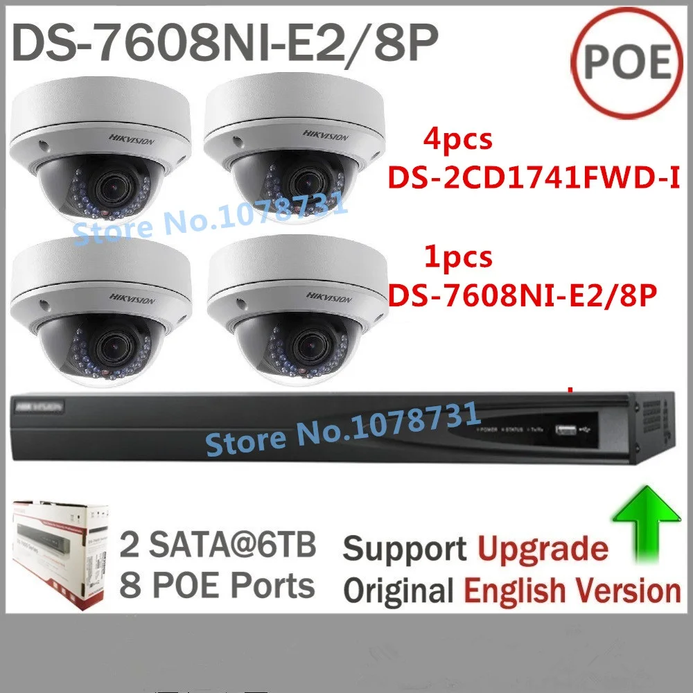 Hikvision DS 7608NI E2/8P 8CH 8ports POE NVR + 4pcs Hikvision DS