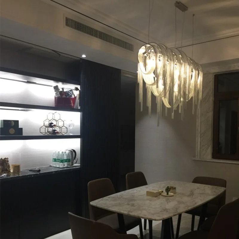 KINLAMS современный роскошный светодиодный подвесной светильник с кисточкой, креативный подвесной светильник для гостиной, гостиницы, кафе, серебристый, золотой алюминиевый подвесной светильник