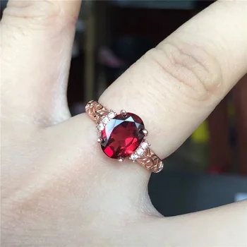 

Color jewelry Natural Garnet Gemstone Ring female 925 silver inlaid jewelry jewelry silver ring free shipping