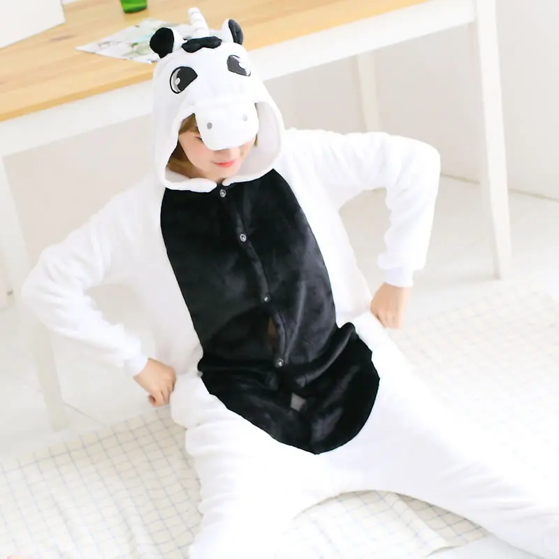 Черный взрослых Единорог Пижама Единорог Комбинезоны Животного Пижамы Комбинезоны взрослых животных Комбинезоны пижамы Для женщин Для