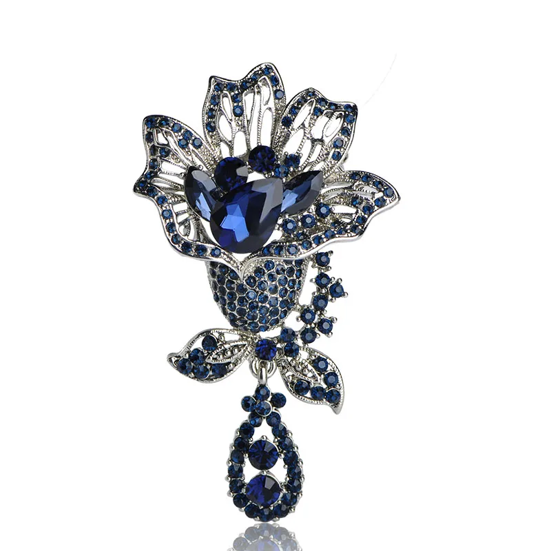 Blucome Big Rhinestone Brooches For Women Elegant Wedding Bridal Brooch Shawl Hijab Pins Fine Jewelry Famous Relogios Feminino