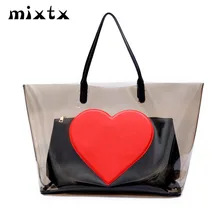 mixtx 2019 Transparent PVC Beach Handbag Lovely Heart Shoulder bag Women Hot Sale Jelly Clear Totes Large capacity Composite Bag mixtx 2018 transparent pvc handbag beach shoulder bag women new trend tote hot sale jelly color plastic clear bag large capacity