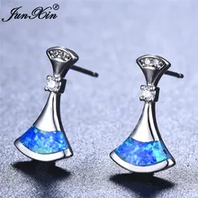 Boho женский большой сектор серьги моды 925 пробы серебро белого и синего цвета огненный опал серьги Винтаж серьги для Для женщин