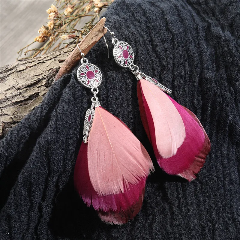

Bohemian Three-color mixing Feather Earrings for Women Blue Gradient Colorful Women's Earrings 2019 Metal Leaf Earring Jewelry