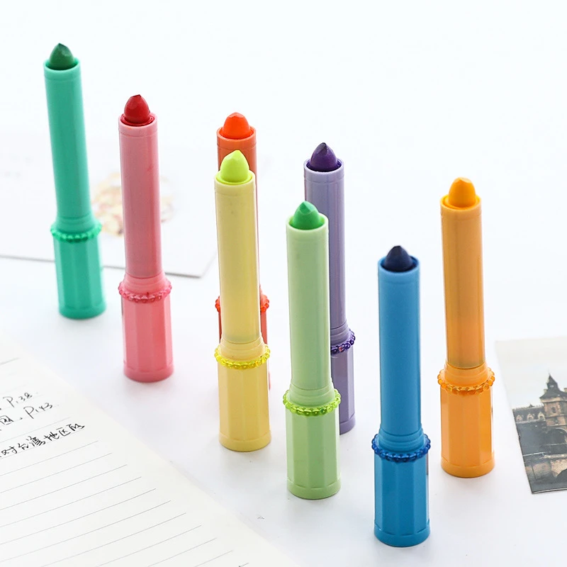 8pcs/Set Mixed Candy Color Lipstick Shaped Highlighter Notebook Marker