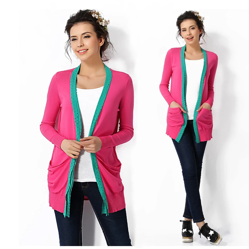 High Quality 2016 Autumn Spring New Arrivals Cardigans for Women Sweaters Outerwear Womens Sweaters Long Sleeves Sweater Pink
