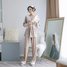 Два фото осень-зима женские Пижамы для девочек Домашняя одежда женские теплые бархатный халат Кружево брюки пижамы