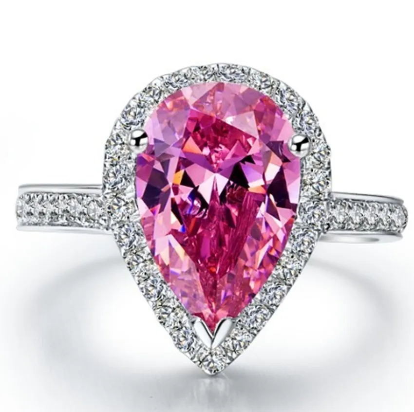 Pear Cut 2 Karat Pink Synthetic Diamonds Ring Water Drop