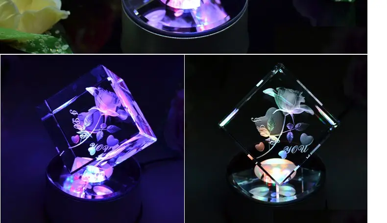 Ручной работы 3D лазерная гравировка кристалл блок стекло Led гравировка куб с поворотной музыкальной базой для рождественского подарка