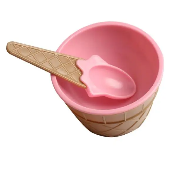 Горячая Распродажа, 1 шт., новинка, высокое качество, многоразовая миска для мороженого с ложкой, прекрасный подарок, детская любовь - Цвет: Pink