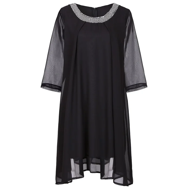 5XL женское шифоновое платье с рукавом 3/4, украшенное блестками, платья больших размеров для женщин 4xl 5xl 6xl sukienka, длинное женское платье-туника - Цвет: Черный