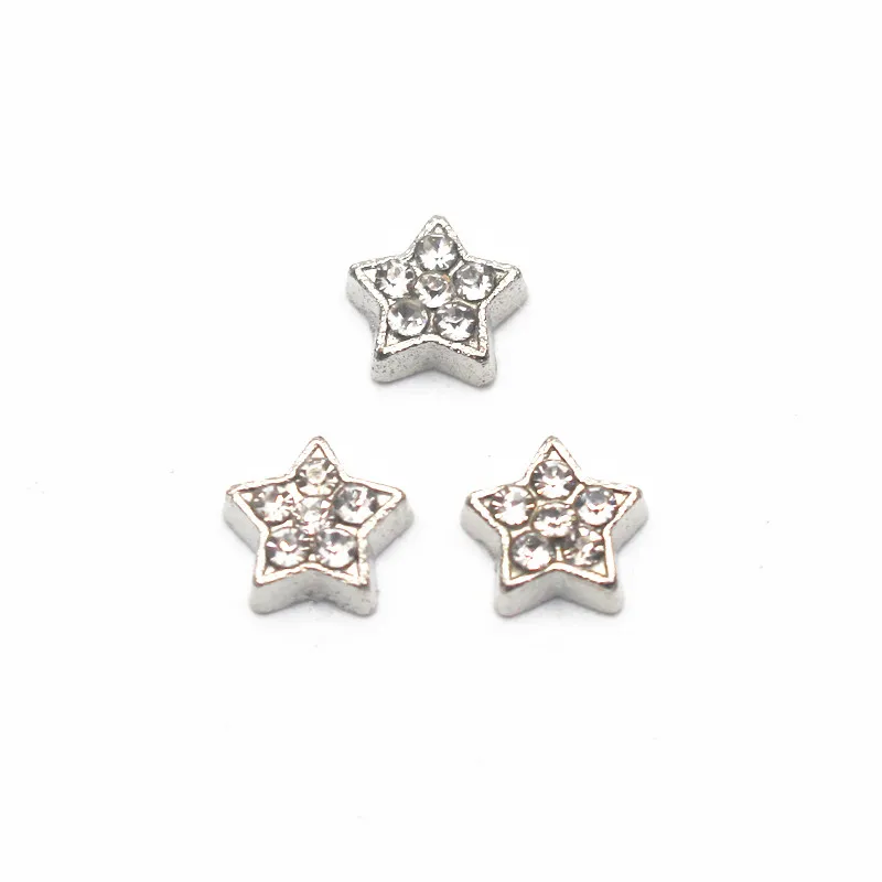 Hot Sale 10pcs/lot Metal Silver Star Crystal Floating Charms For Glass Memory Lockets Necklace DIY Jewelry | Украшения и