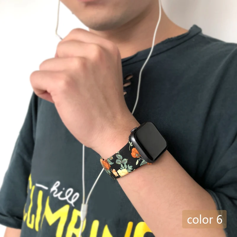 С цветочным узором ремешок для наручных часов Apple Watch 5 4 3 2 1 38/40 мм/42 44 мм мягкий печатным рисунком разноцветных силиконовых спортивный ремешок для наручных часов Iwatch, 4 Для женщин детей
