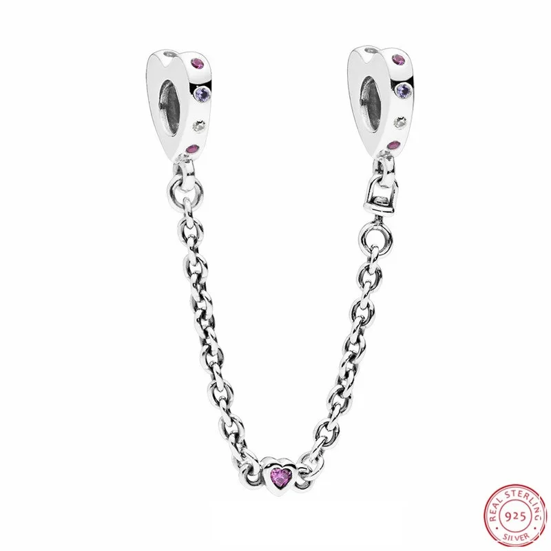 

Pink Crystals Bright Hearts Safety Chains Beads for Jewelry Making DIY Fit PANDORA Charms Silver 925 Original on Bracelets SF025