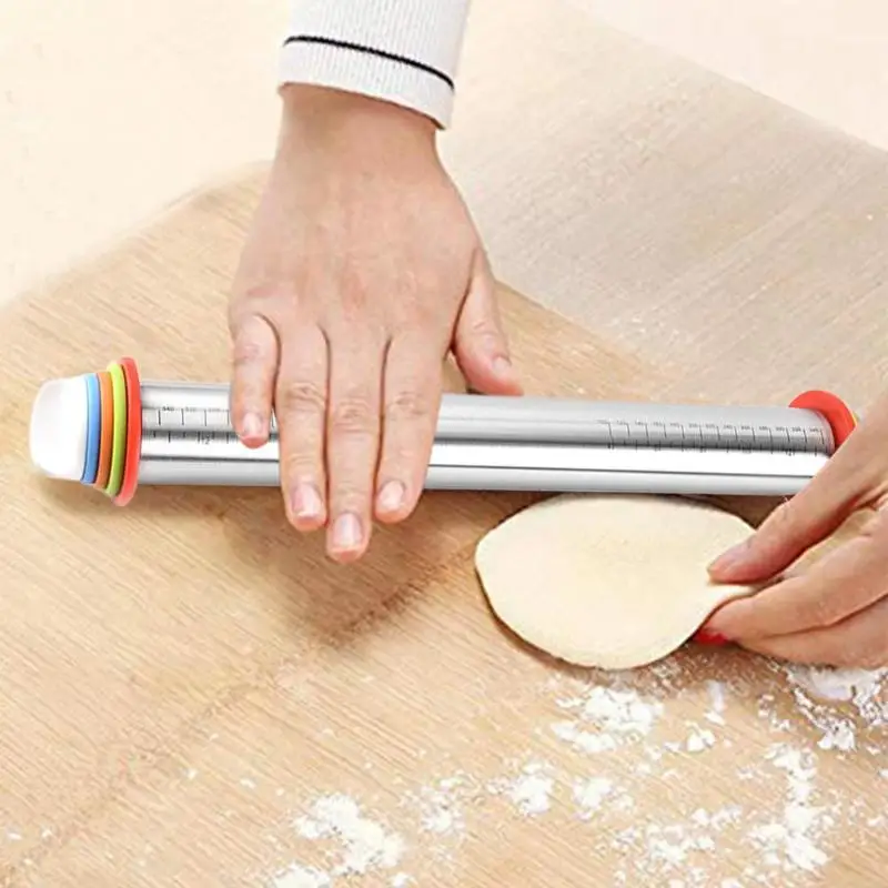

New 17 inch Adjustable Stainless Steel Rolling Pin With Dough Mat Dough Roller with 4 Removable Adjustable Kitchen Tools