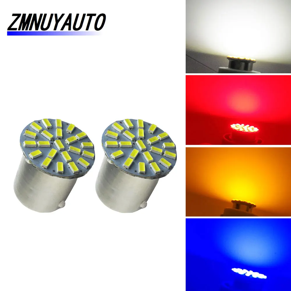 

2PCS 1156 BA15S P21W R5W LED Bulb 22SMD 3014 Auto Brake Reverse Front Lights Turn Signal Light Parking Lamp Car White Red Amber