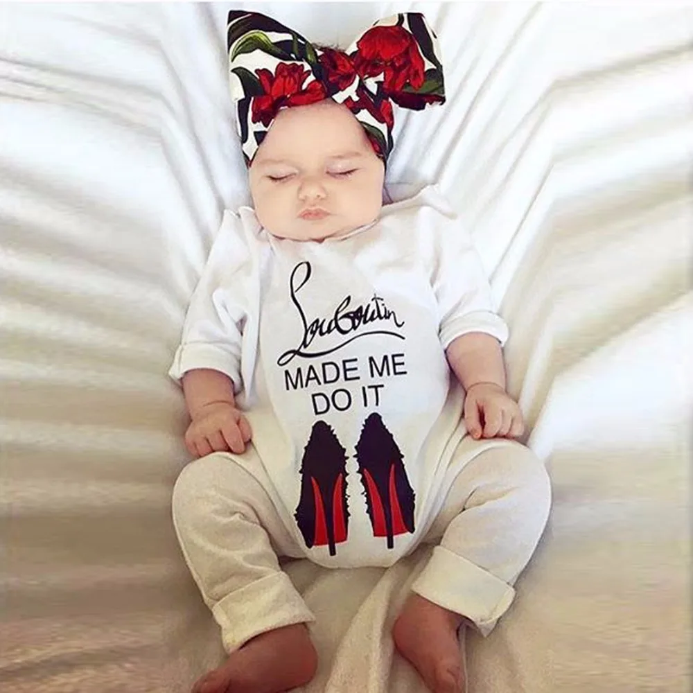 

Infantil Real New Funny 2018 Autumn Cotton Newborn Baby Girl Boy Clothes High Heel Shoes Printed Romper Jumpsuit Outfits 0-18m