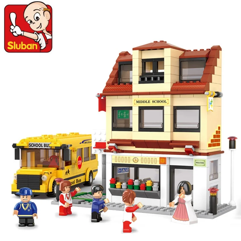 

Legoing Creator Sluban City School Bus 496 Mini Bricks Set Sale 3D Construction Educational Building Blocks Toys for Kids B0333