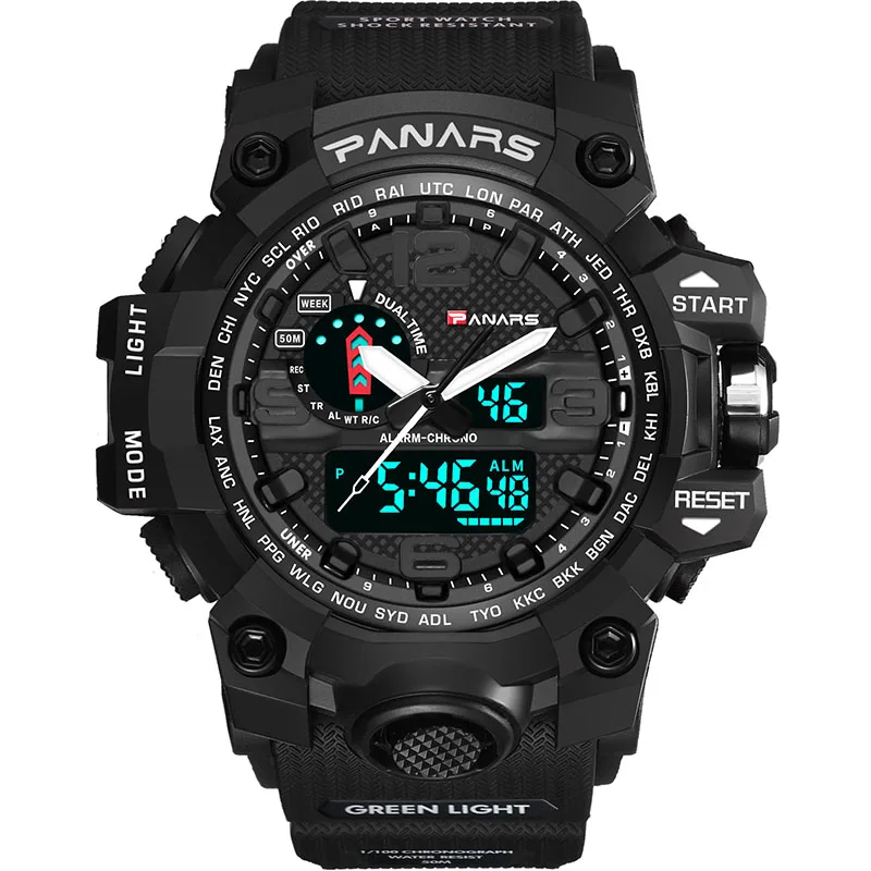 Цифровые наручные часы для мужчин, военные спортивные электронные часы, водонепроницаемые, G светодиодный, для фитнеса, ударные часы для мужчин, часы с хронографом, для бега - Цвет: black