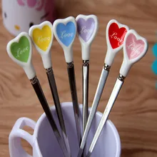 Любовь в форме сердца ложка для мороженого с керамической ручкой столовые приборы креативная ложка для перемешивания кофейная десертная Чайная Ложка свадебный подарок для гостей