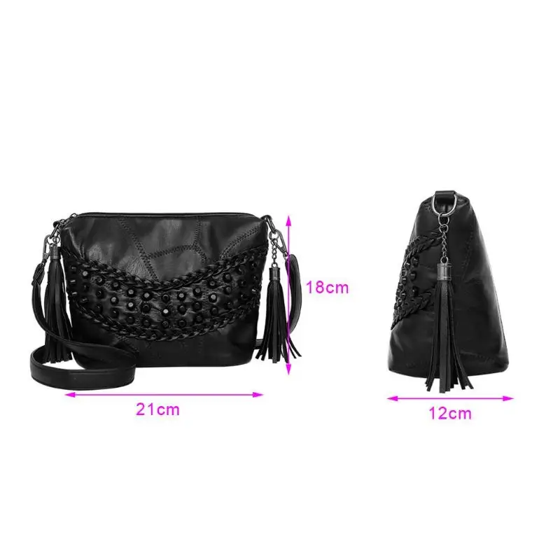 Модная женская сумка из искусственной кожи с заклепками через плечо с кисточками, маленькая сумка на плечо, дорожная сумка с кисточками, сумка на плечо