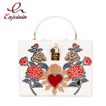 

Luxury Embroidered Animal Pattern Flower Diamond Box Style Party Handbag Shoulder Bag Women's Crossbody Messenger Bag Flap Bolsa