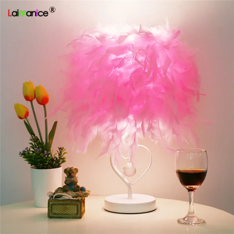 

4Colors bedside reading room living room heart-shaped feather crystal table lamp EU United States UK EU US UK AU plug AC110-265V