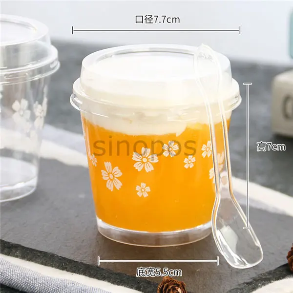 

10pcs Transparent plastic cylindrical shape cake cups with flat cover, clear mousse packing box with lid and scoop, SP01