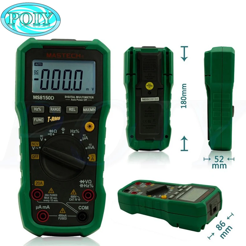 

Mastech MS8150D Digital Multimeter Auto Range Ture RMS 6600 Counts Portable Tester Meter Electrical Instrument Diagnostic-tool