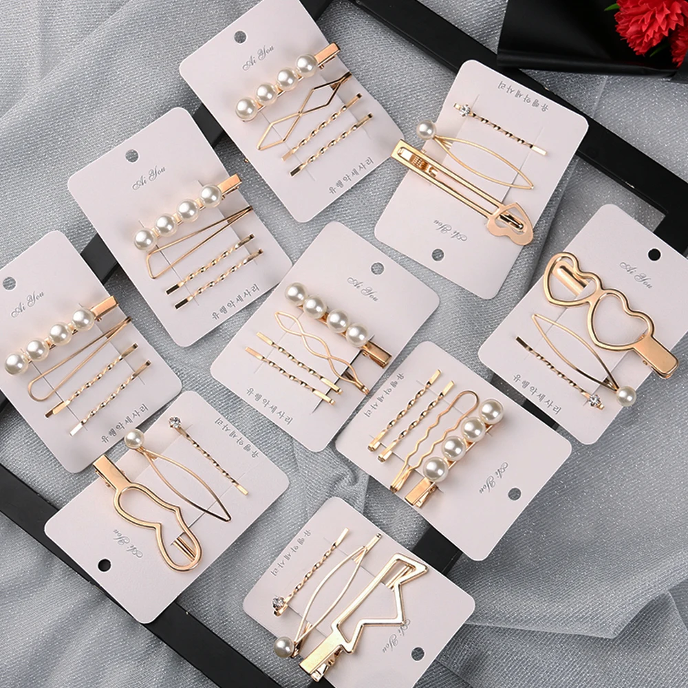 

1 Set 2019 Minimalist Metal Geometric Gold Color Hairpin Hair Accessories Imitiation Pearl Hair Clips for Women Hair Jewelry Hot