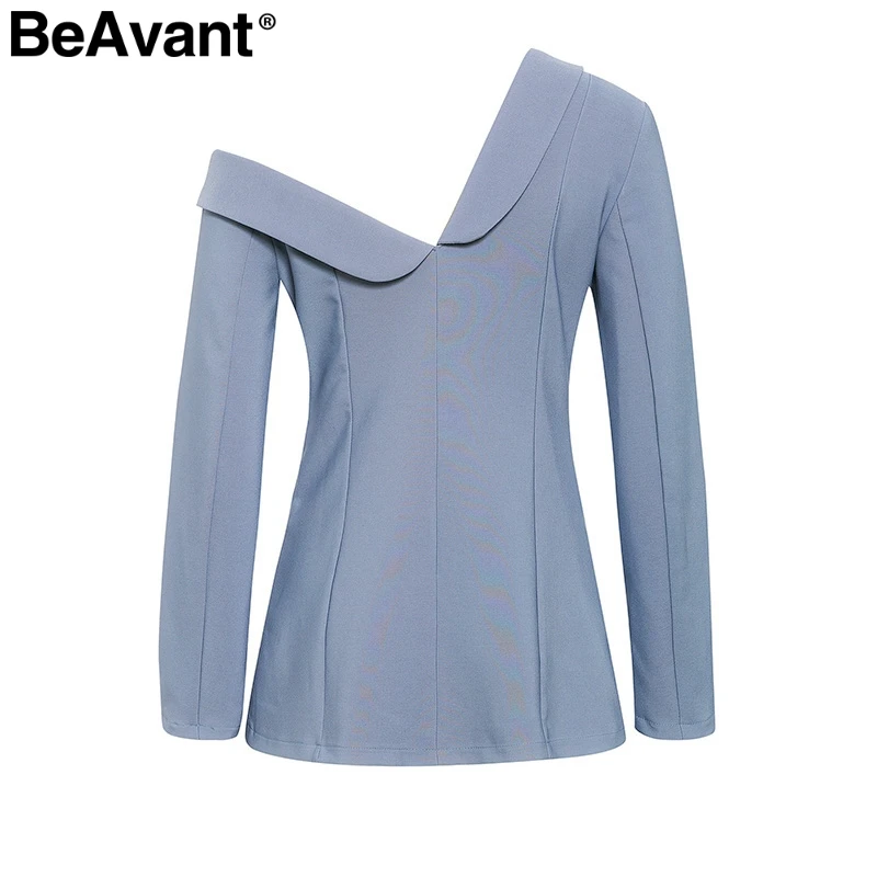 BeAvant Sexy one shoulder womens blazer Asymmetrical buttons work autumn female blazers Elegant office ladies blazers coat