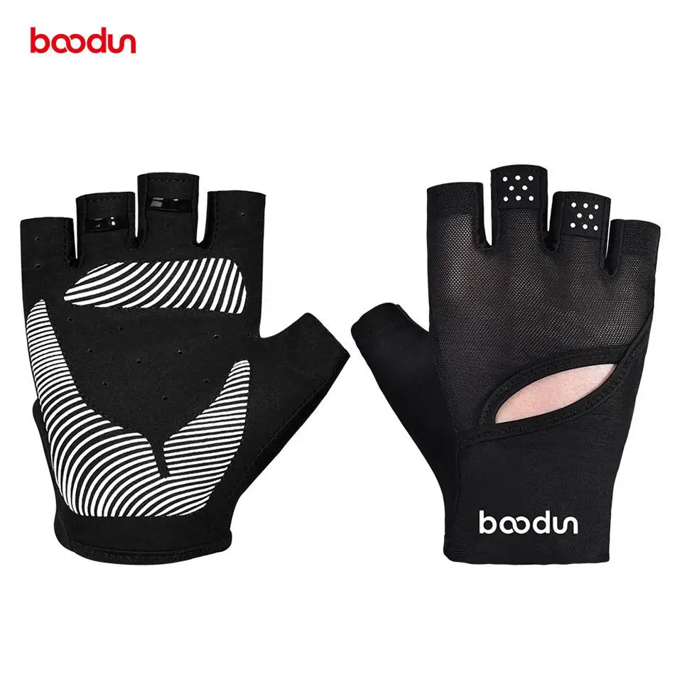 Boodun эластичные перчатки для тренажерного зала, фитнеса, гантели, Кроссфит, для велоспорта, для тяжелой атлетики, бодибилдинга, дышащие, противоскользящие спортивные перчатки - Цвет: Black-White