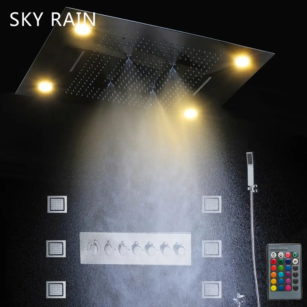 Ванная комната светодиодный спа массажная насадка для душа дождь Водопад Туман дождевая занавеска боковые струи термостатический набор для душа