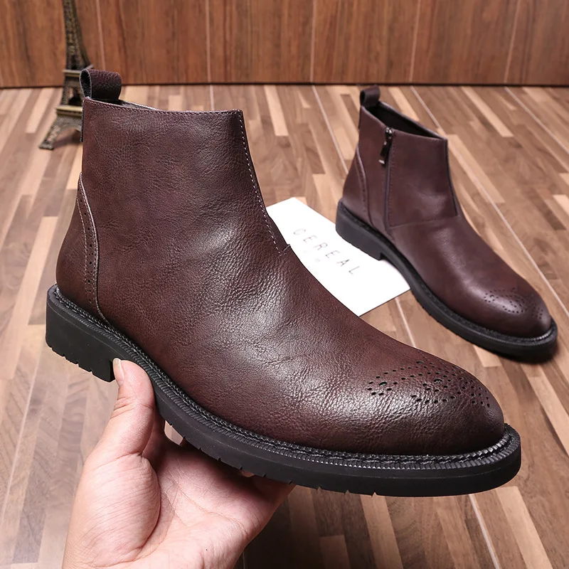 Tanie 2019 jesień wczesnozimowej buty męskie buty na co dzień skórzane męskie botki Zip męskie skórzane chelsea Boots KA1519