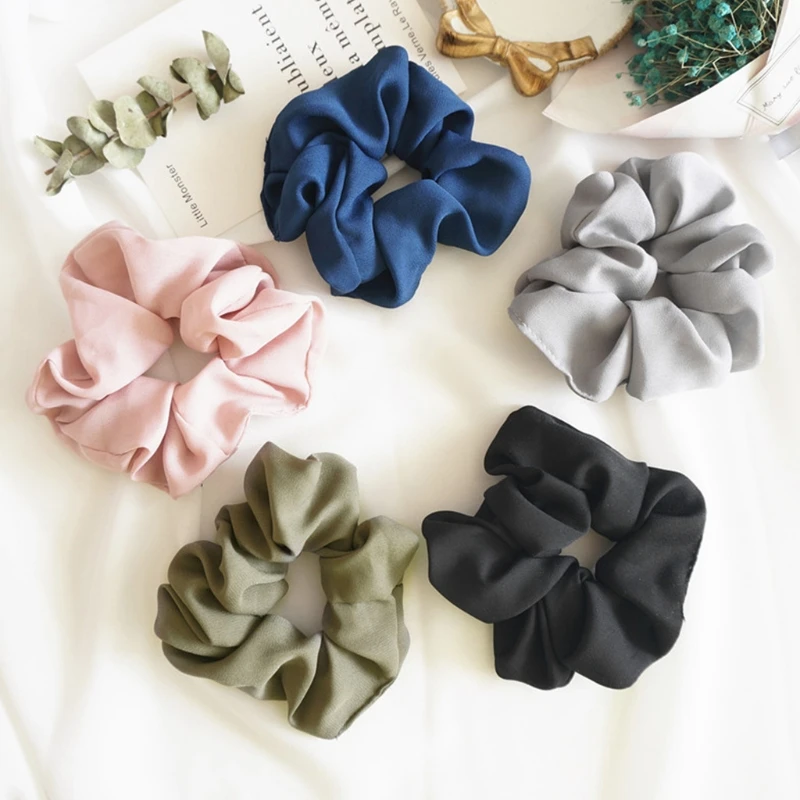 

Women Hair Bobble Scrunchie Large Bow Solid Color Ponytail Holder Retro Tie Rope