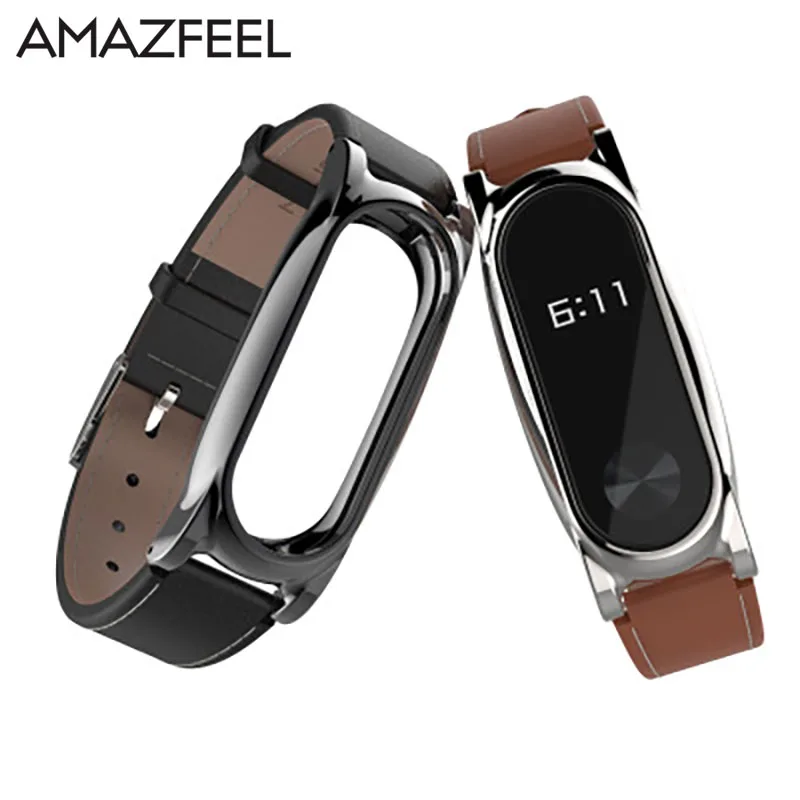 Браслет Amazfeel для Xiaomi Mi Band 2 металлический ремешок оригинального кожаного