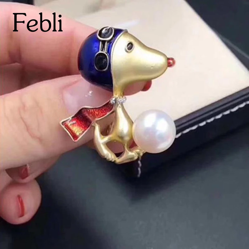 Febli Dog Shape Brooch Cartoon Loveliness Alloy Simulated Pearl Suitable For Man And Women|brooch cartoon|brooch pearlcartoon brooch |