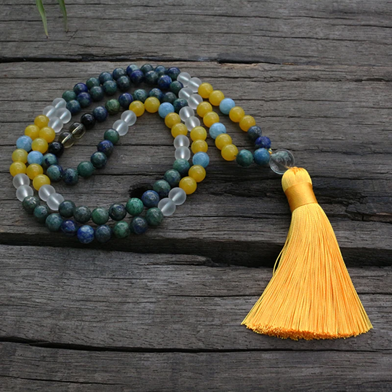 8 мм бусины Crazy Lapis и Amazonite JapaMala 108 Mala ожерелье натуральный камень медитация мантра