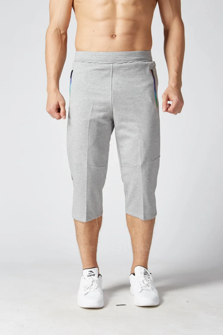 Мужские штаны для бега 3/4, спортивные штаны для спортзала, хлопок, на молнии, для тренировок, фитнеса, брюки для тенниса баскетбольные тренировочные брюки