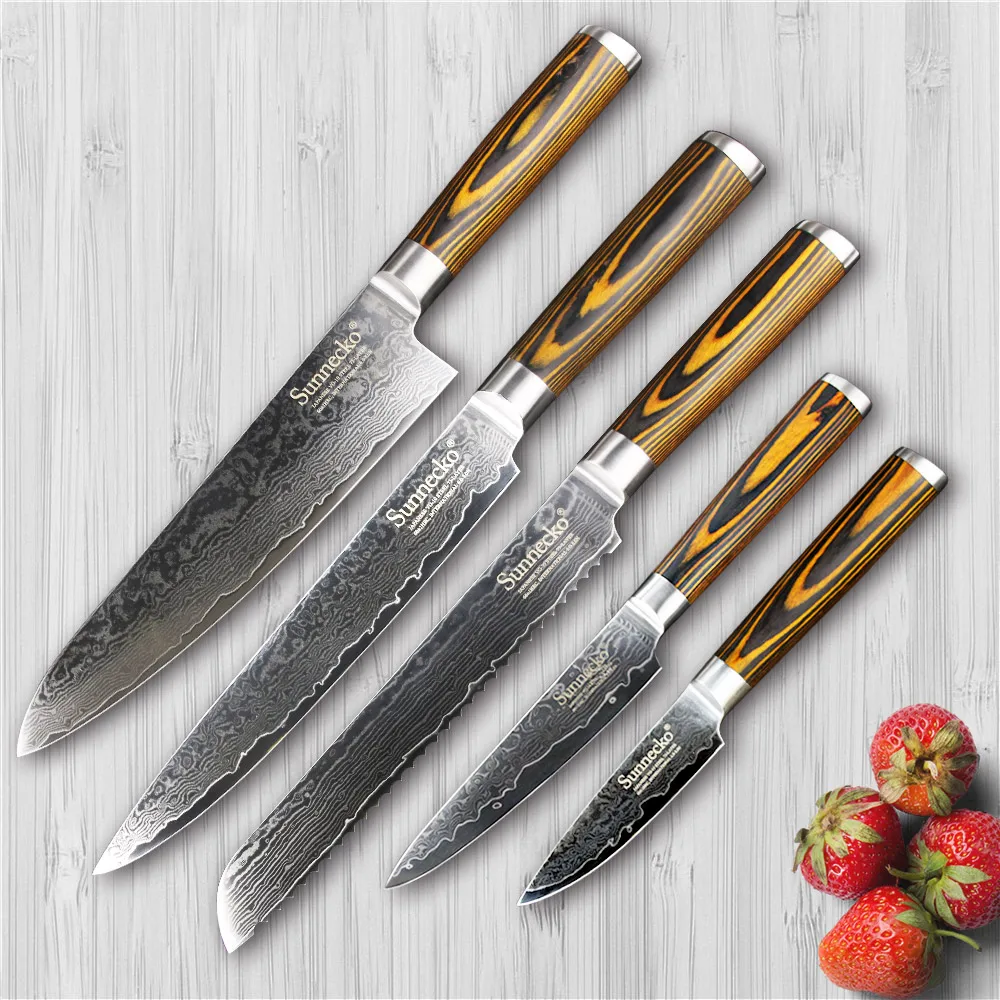 

SUNNECKO 5PCS Kitchen Knives Set Paring Slicer Utility Bread Chef Knife Japaness VG10 Damascus Steel Professional Cooking Tools