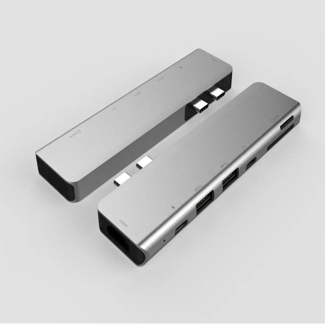 7 в 1 тип-c концентратор адаптер двойной USB-C USB3.0 к HDMI SD/TF кард-ридер PD